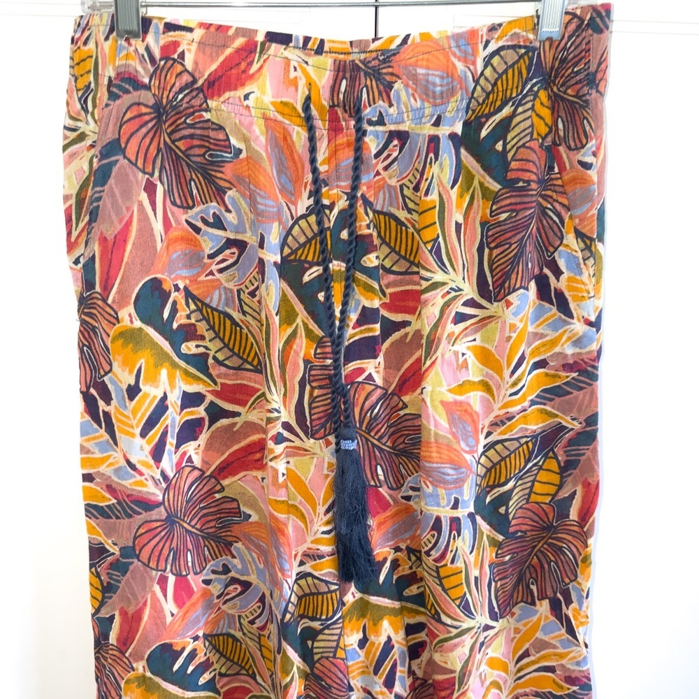 C & C California 100% Linen Wide Pants w/Pockets Tropical Floral Beach Sz Large - Picture 4 of 14